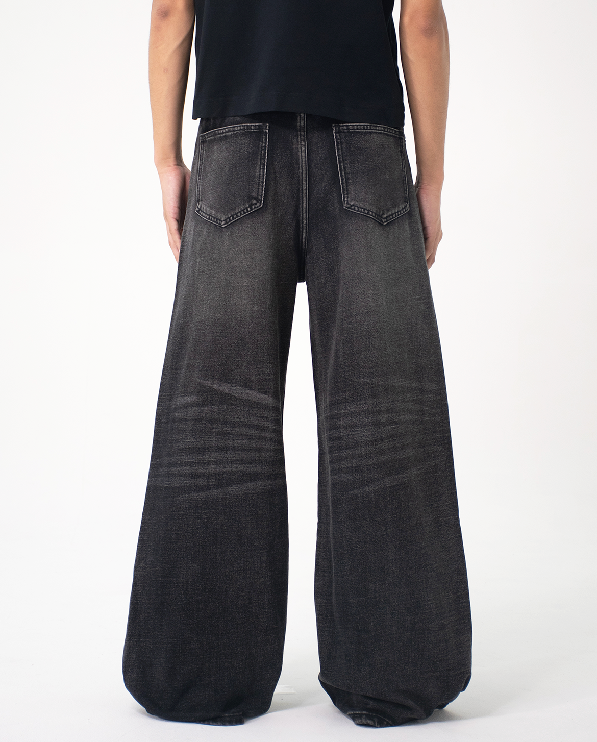 □SATUR□ Crease hemline wide denim pants black washed SA243 □SATUR□ Crease hemline wide denim pants black washed SA243